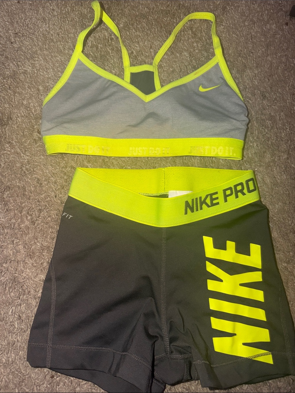 Nike Set Active Shorts with matching Neon Yellow Sports Bra